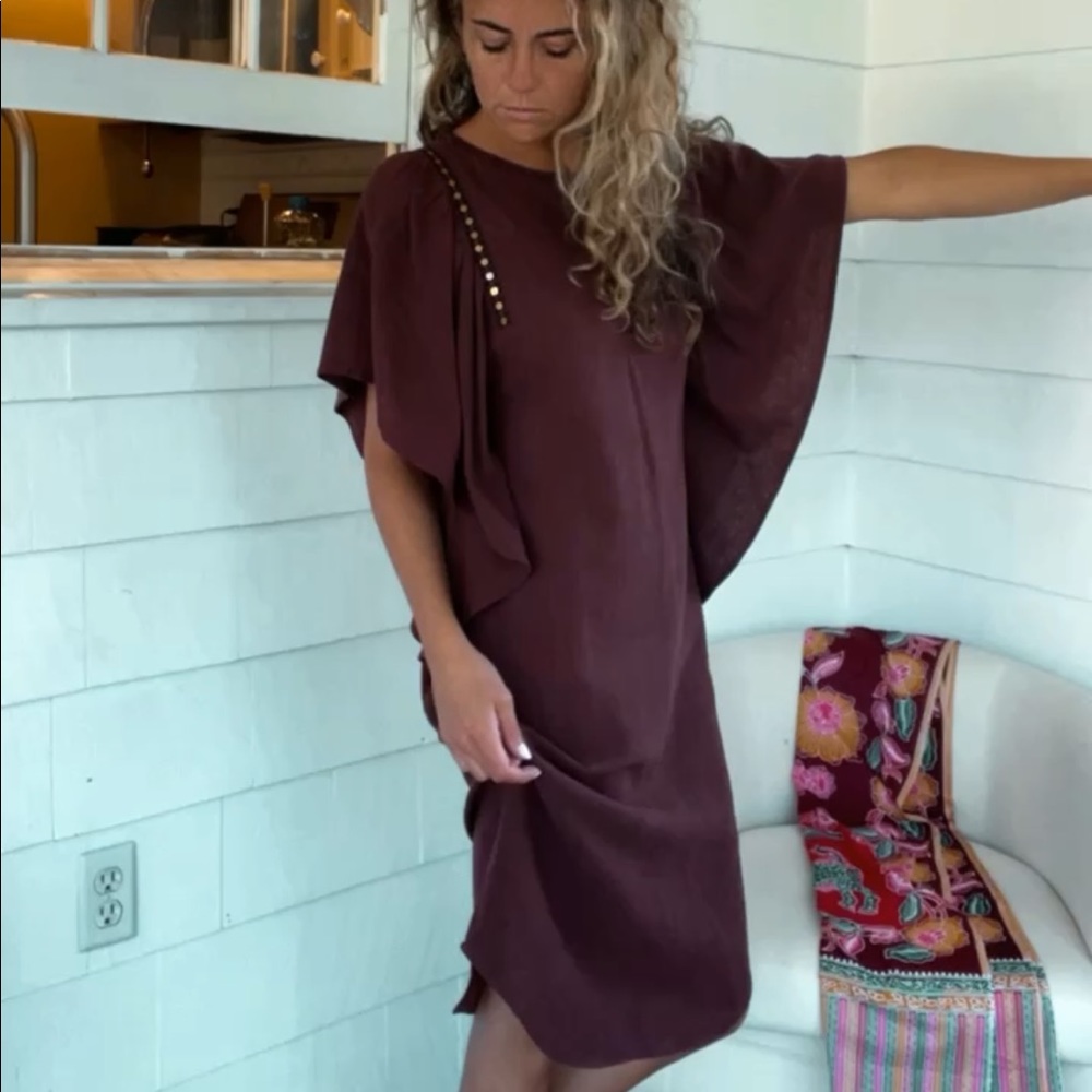 Ulla Johnson Chocolate Brown Raw Silk Dress,Size 2
